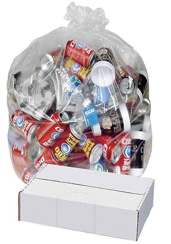 Clear Trash Can Liners, 12-16 Gallon, 24 x 33, 8 MIC, 1000 Per Case